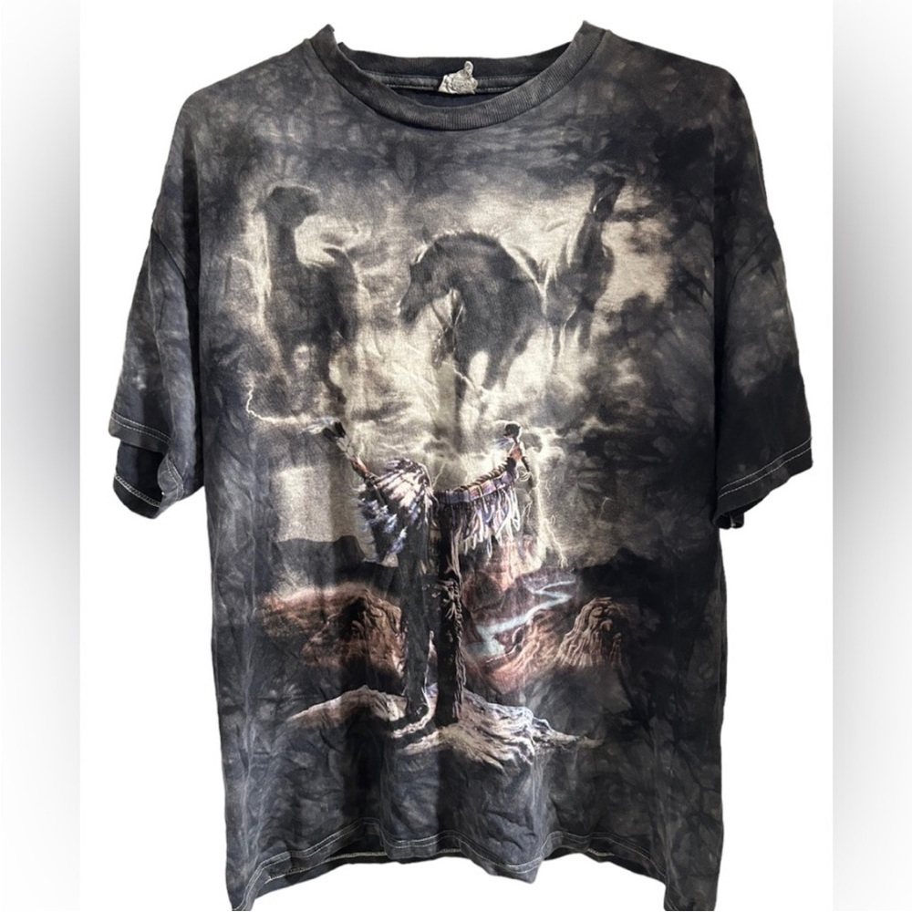 Vintage Tie Dye Native American Graphic T-Shirt size Men's Large